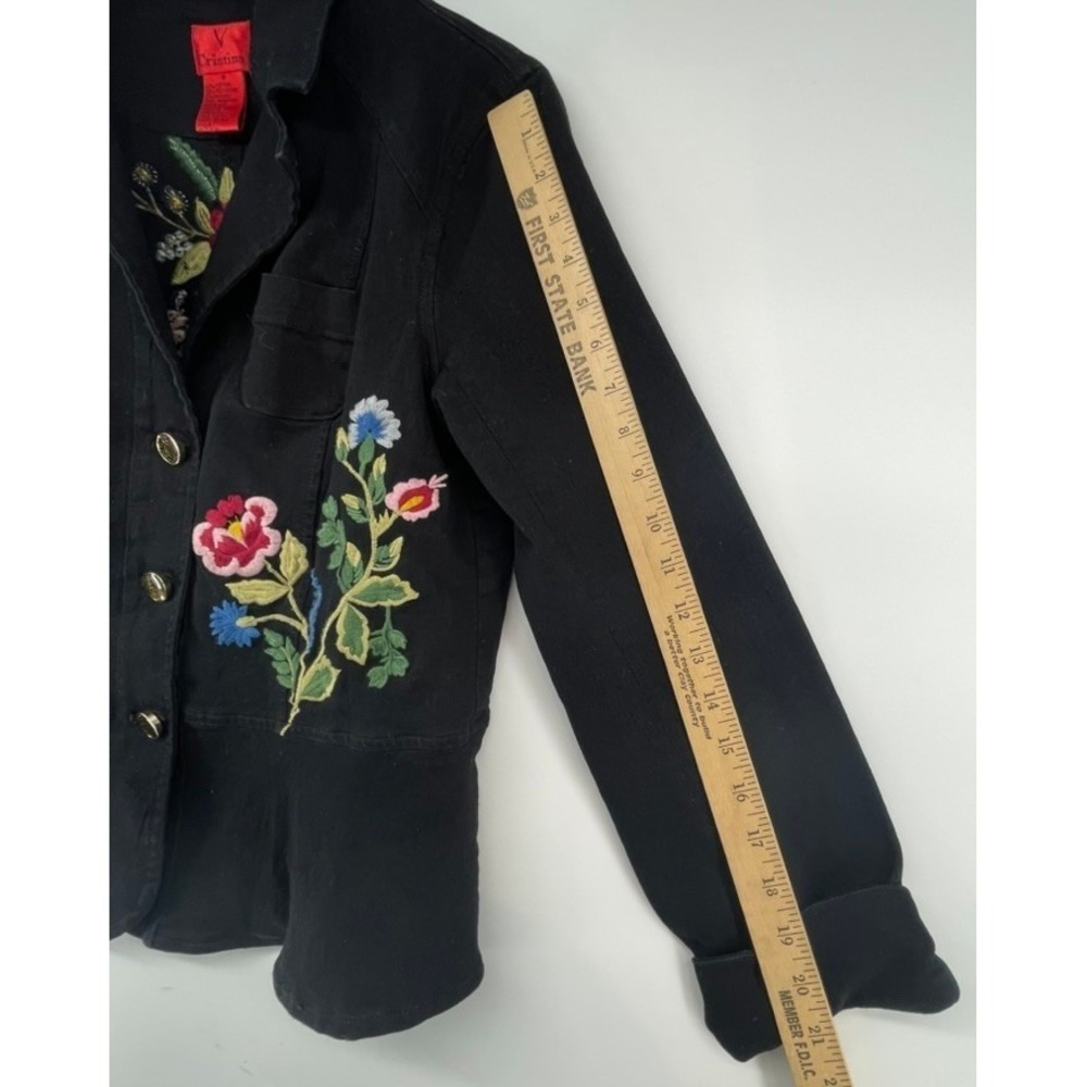 V Cristina Women's M Black Floral Embroidered Denim Jacket Whimsigoth Boho Chic - Picture 16 of 16